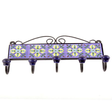 Purple Yellow Floral Tiles Hooks